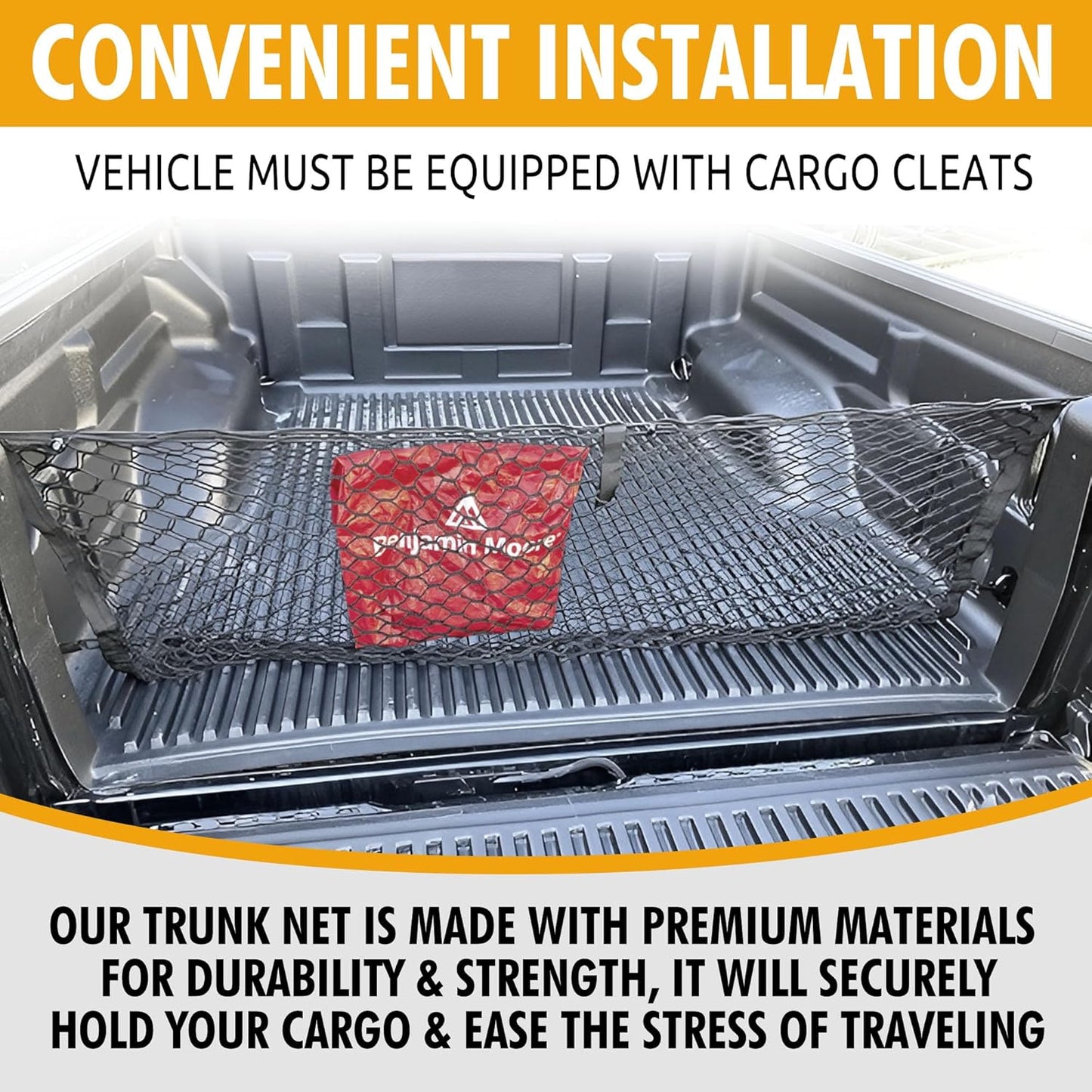 Envelope Style Trunk Cargo Net for Jeep Gladiator Sport with Plastic Bed Liner 2020-2022