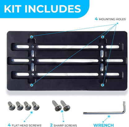 Universal Front Bumper License Plate Bracket, Plate Holder Set with 6 Unique Screw Bolts & Wrench Kit, License Tag Mounting Kit, Plate Holders, Premium Car & Truck Accessories