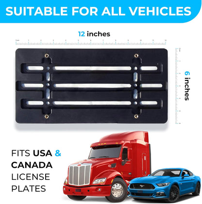 Universal Front Bumper License Plate Bracket, Plate Holder Set with 6 Unique Screw Bolts & Wrench Kit, License Tag Mounting Kit, Plate Holders, Premium Car & Truck Accessories