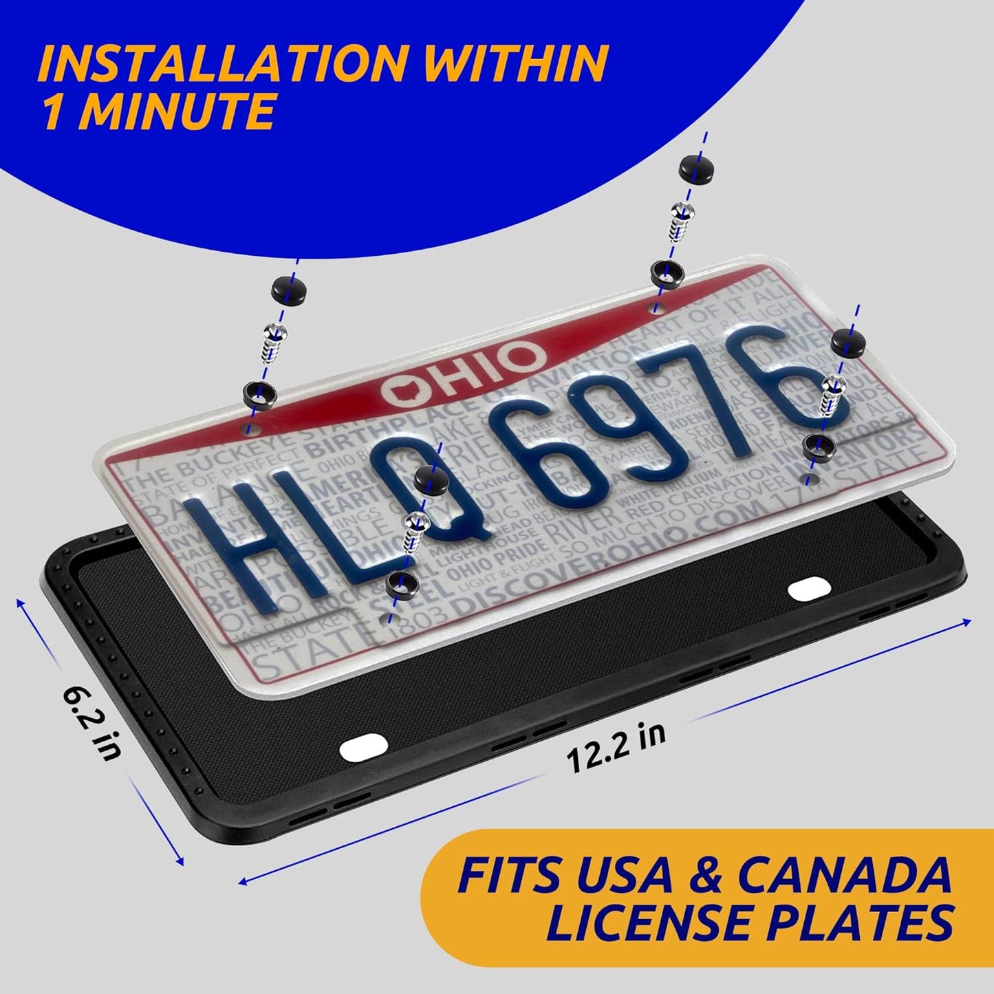 Silicone License Plate Frames - Black Front & Back License Plates Cover Bracket - Easy to Install Set of 2 License Plate Brackets with Screw Caps - Car & Truck Accessories for Teens, Men & Women