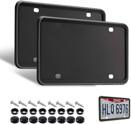 Silicone License Plate Frames 2 PCS, Front & Back License Plates Cover Bracket, Easy to Install Set of Black Brackets w Screw Caps, Car & Truck Automotive Exterior Accessories for Men & Women