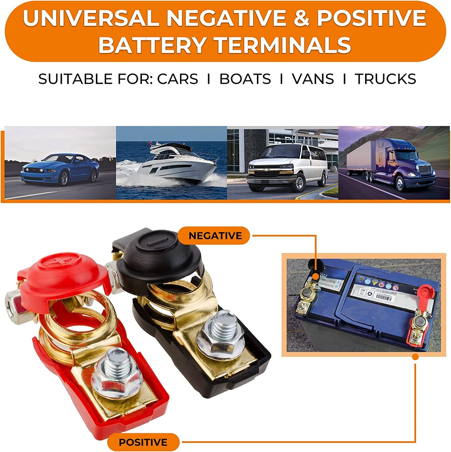 Universal Negative & Positive Battery Cable Terminals - Automotive Terminal Clamps Connectors